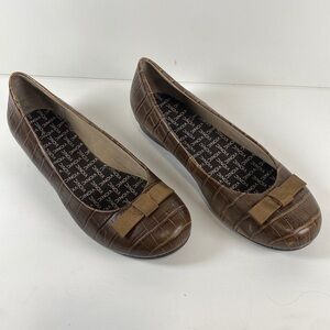 VIONIC Lydia crocodile embossed ballet flats bow‎ front brown